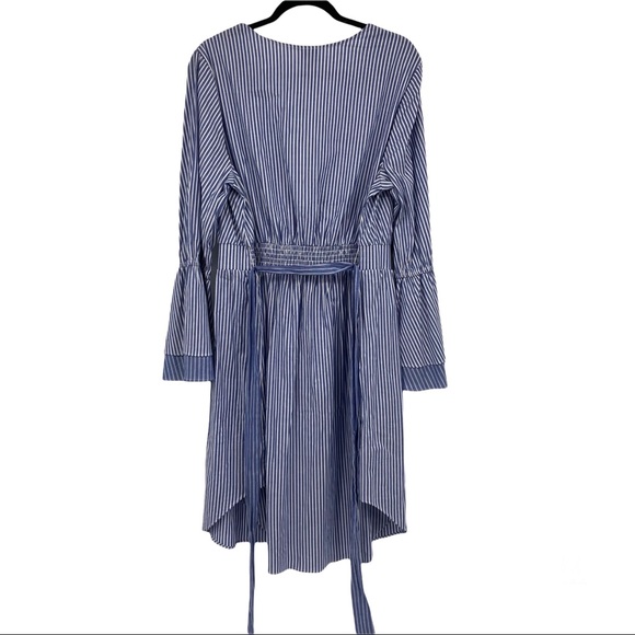 A New Day Pin Stripe Belted Waist Flare Sleeve Wrap Top Dress 1X NEW - Picture 2 of 10